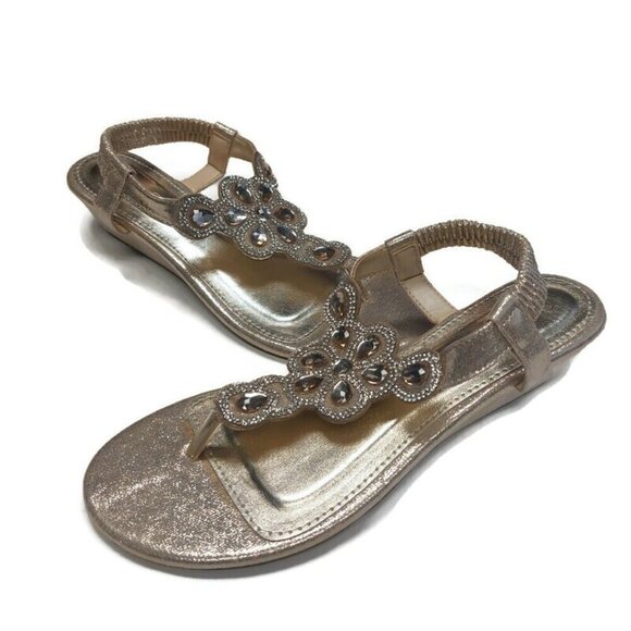 Dream Pairs Shoes - Dream Pairs Size 7 Pershian Fashion Summer Thong Sling Flat Sandals Jeweled Gold